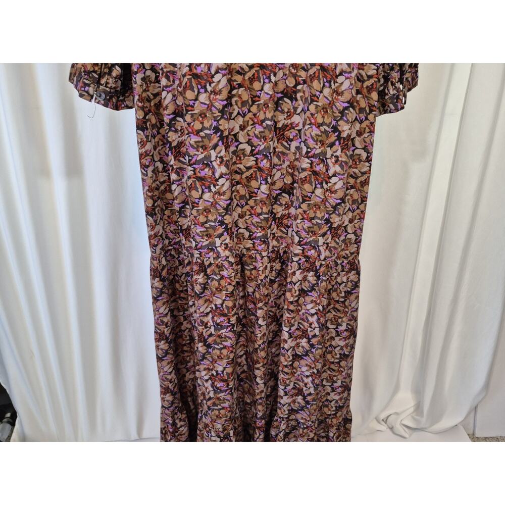 Natural Life Boho Prairie Floral Tiered Purple Brown Maxi Dress Medium - Picture 9 of 12